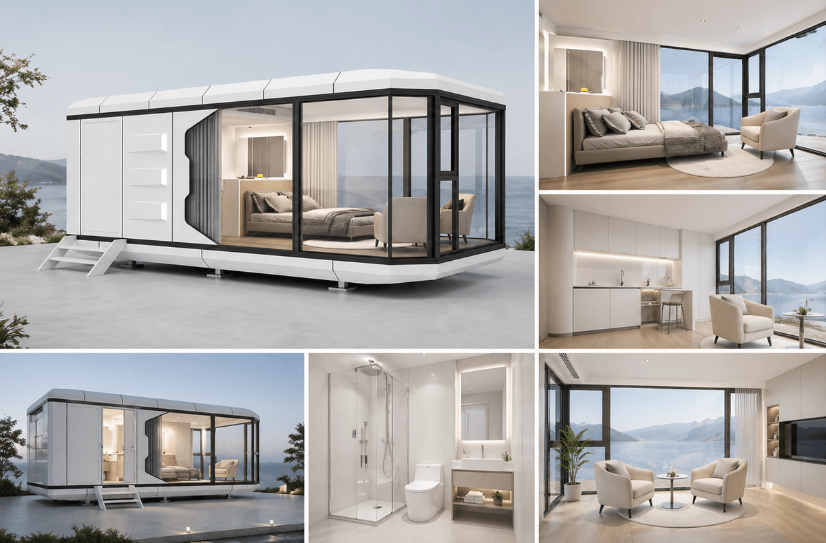 Luxury studio interior of Astra M5 space capsule.