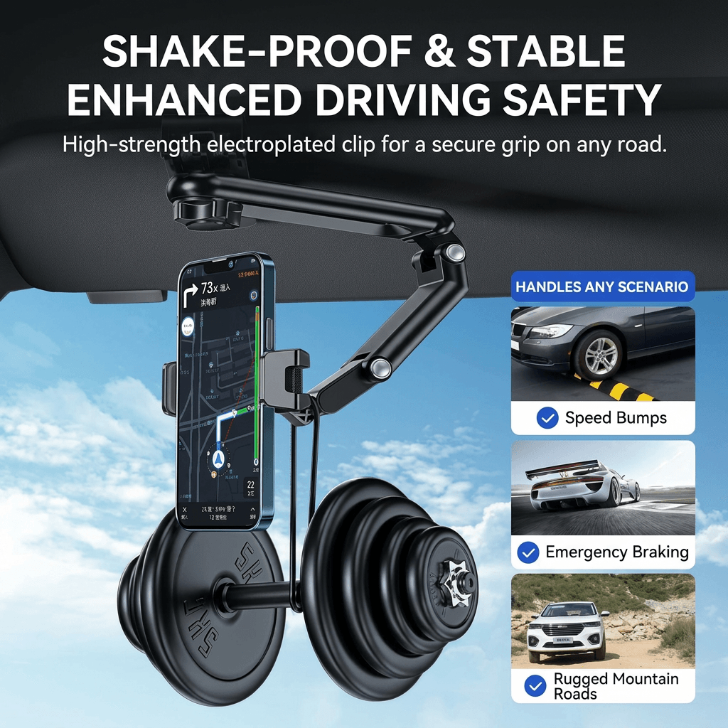 Universal Sun Visor Car Phone Holder — 1080° Rotation & Stable Grip