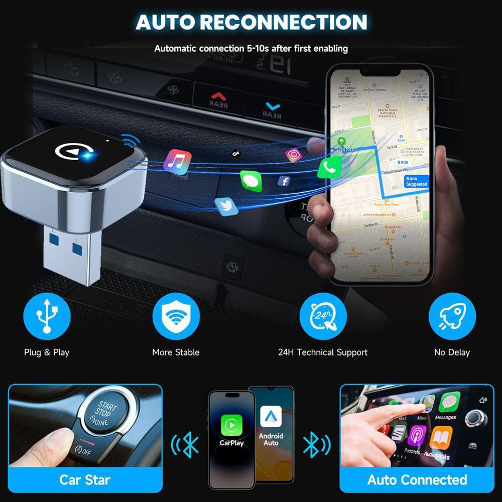 Wireless CarPlay & Android Auto 2-in-1 Adapter - Universal Wireless Dongle