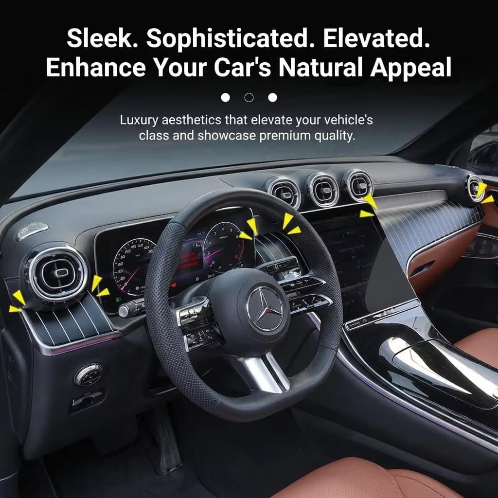 Premium Dashboard Pinstripe Panel Trim Fits for Mercedes-Benz C-Class & GLC (3-Piece Set)