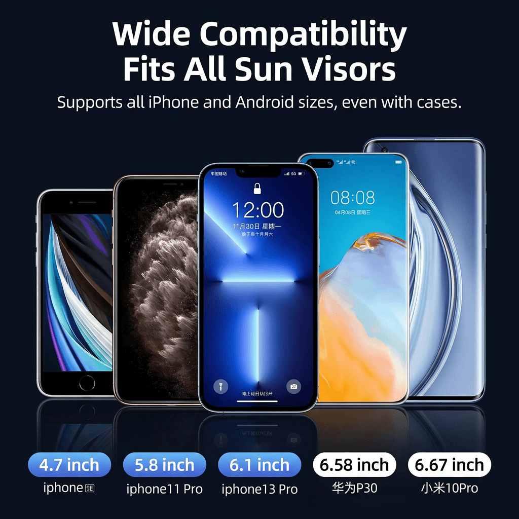 Universal Sun Visor Car Phone Holder — 1080° Rotation & Stable Grip