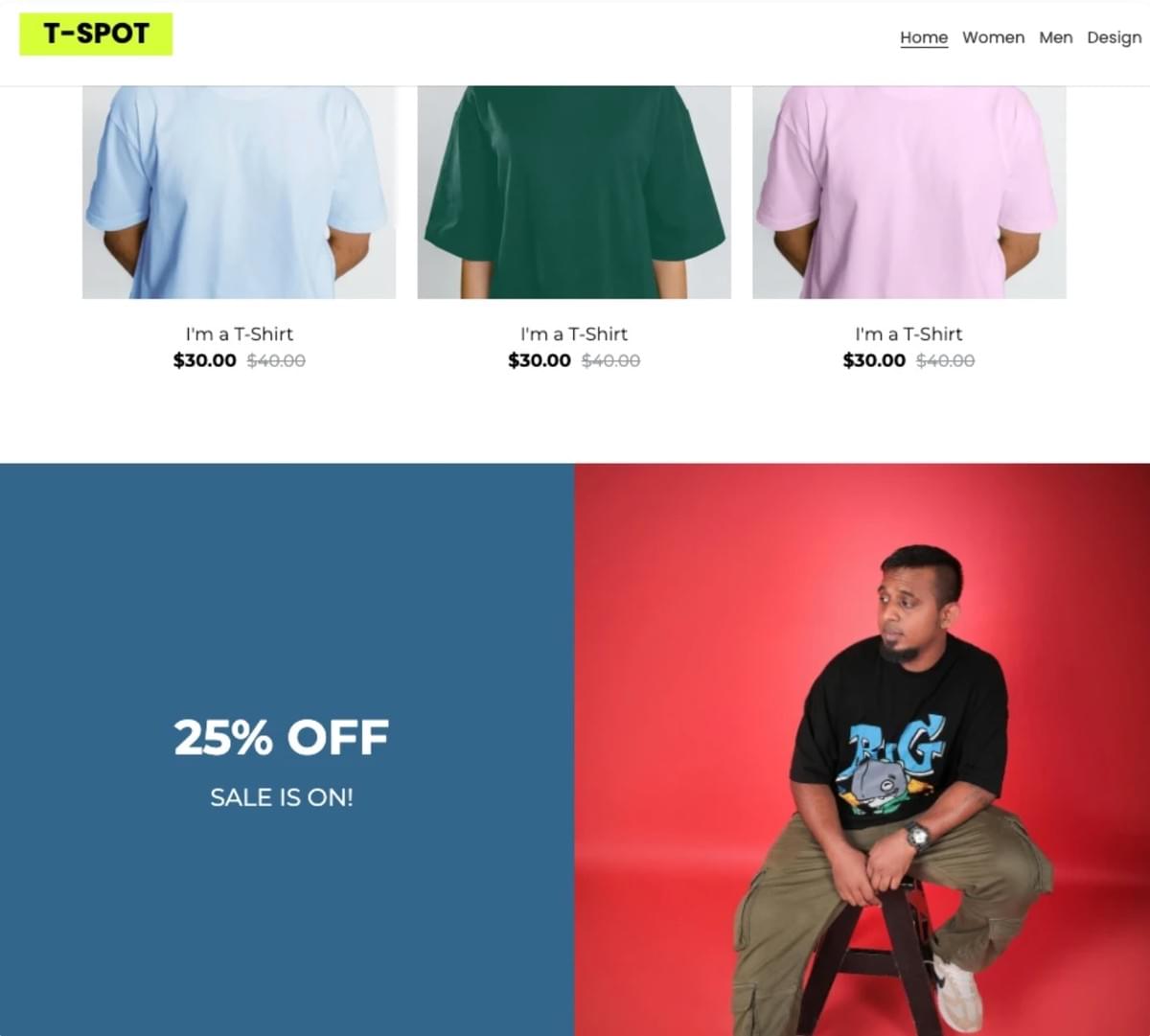 Modelo de Site de Ecommerce T-Spot da Strikingly