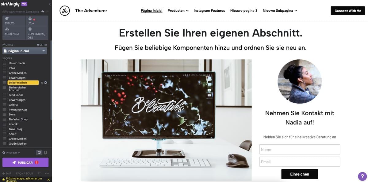 Strikingly Crie Sua Própria Seção