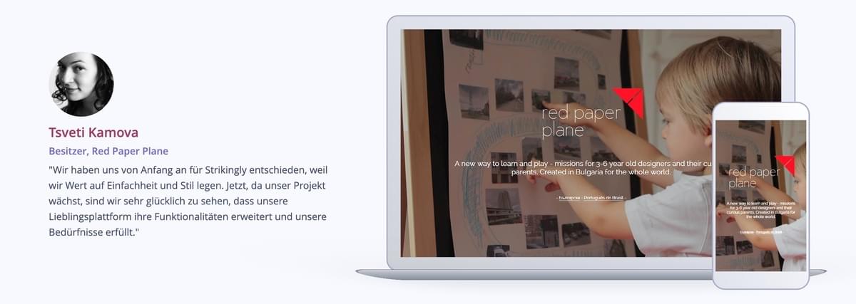 Bild entnommen von der Strikingly Landing Page