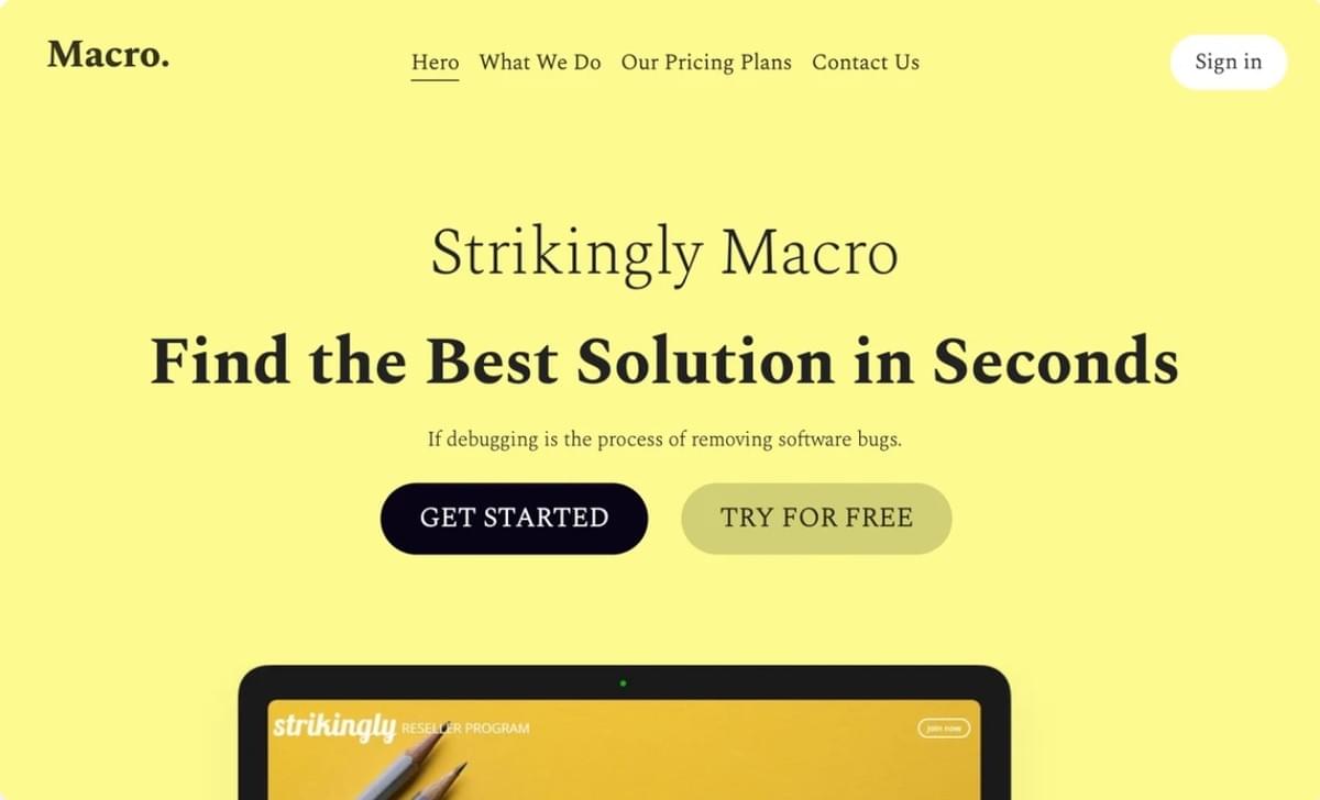 Macro-sjabloon van Strikingly