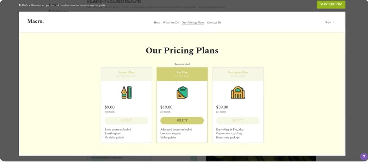 abonnementsbedrijf met Strikingly - Stel producten of diensten in