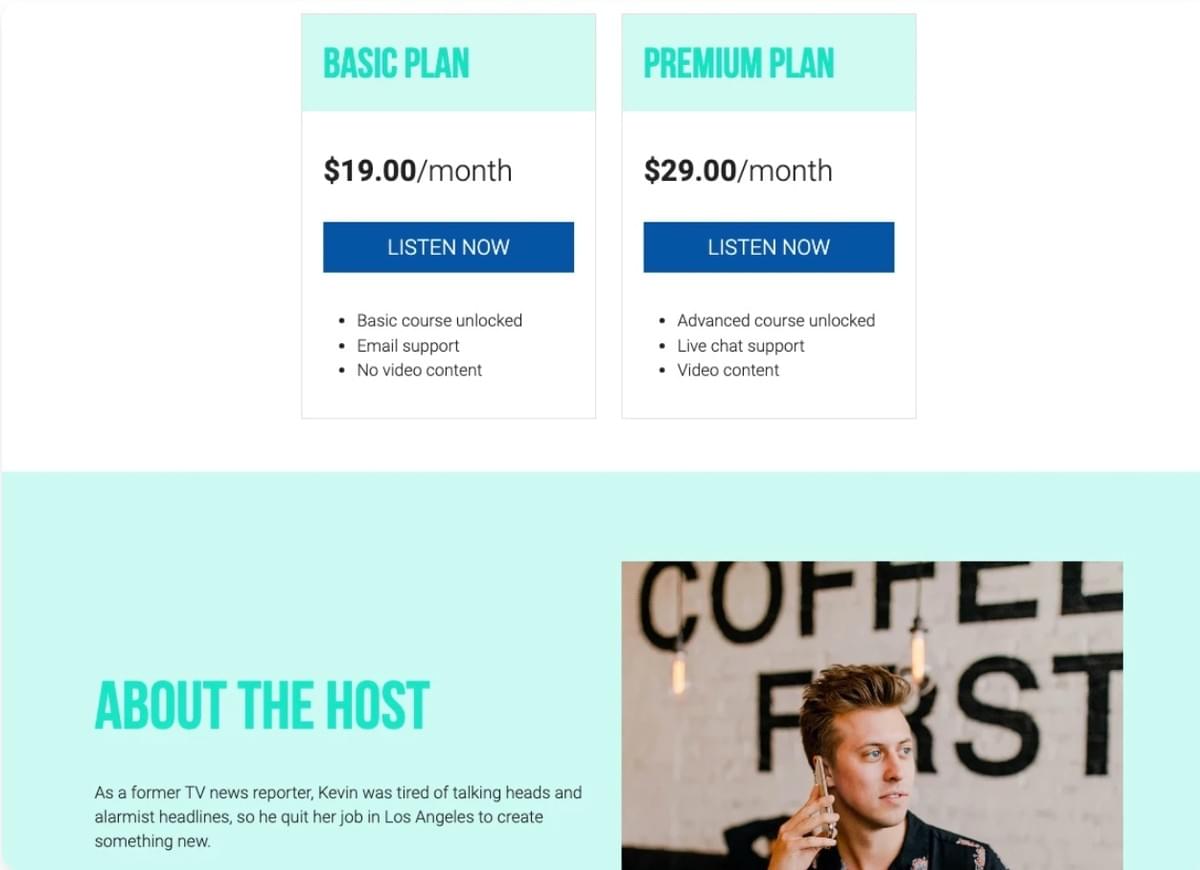 Podcast-Vorlage von Strikingly