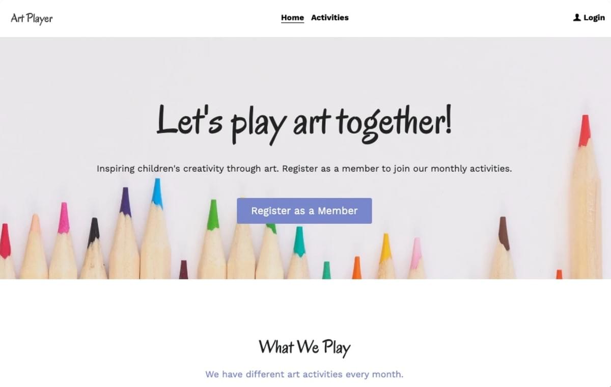 Modelo Art Player da Strikingly