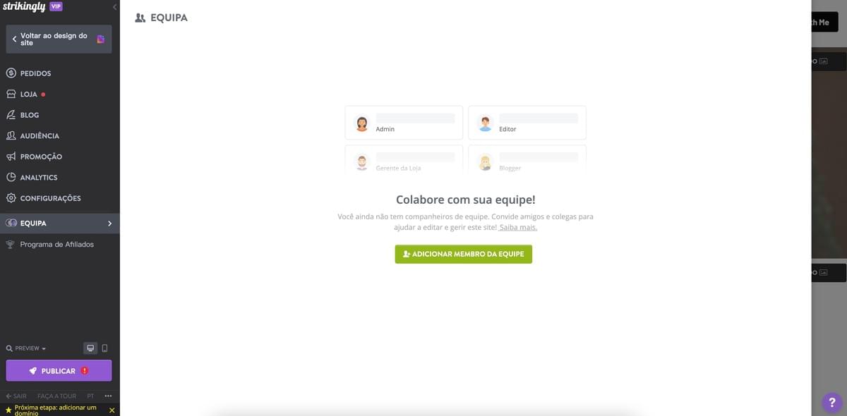 Recurso de Equipe Strikingly