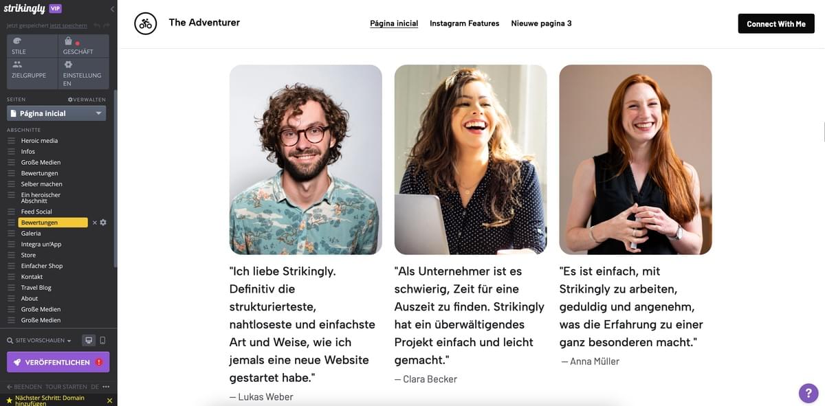 Homepage-Design mit Strikingly – Soziale Beweise