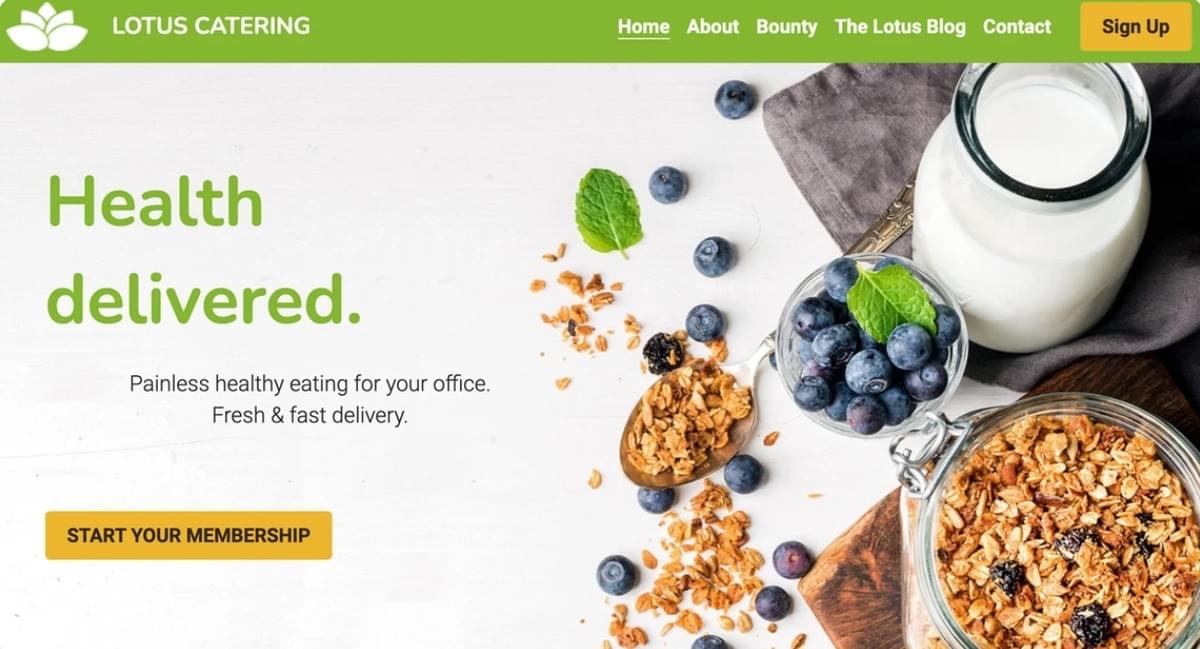 Modelo Lotus Catering da Strikingly