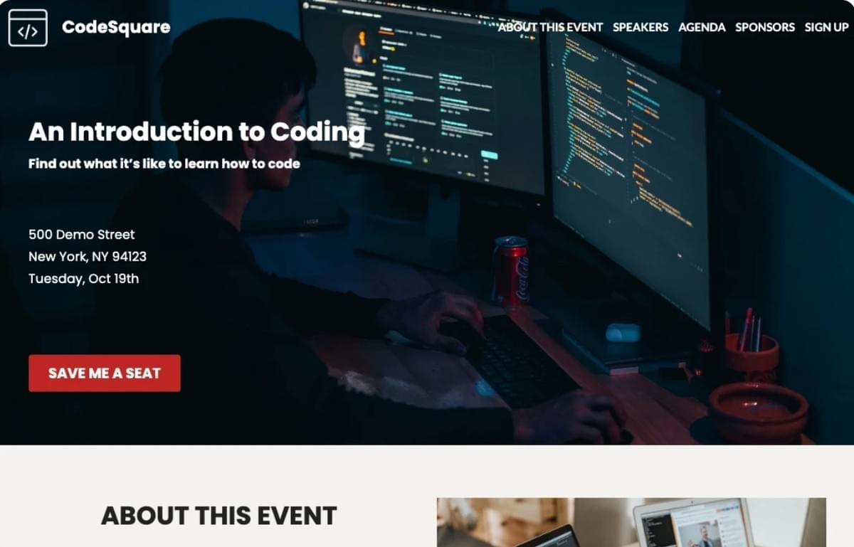 Template CodeSquare da Strikingly
