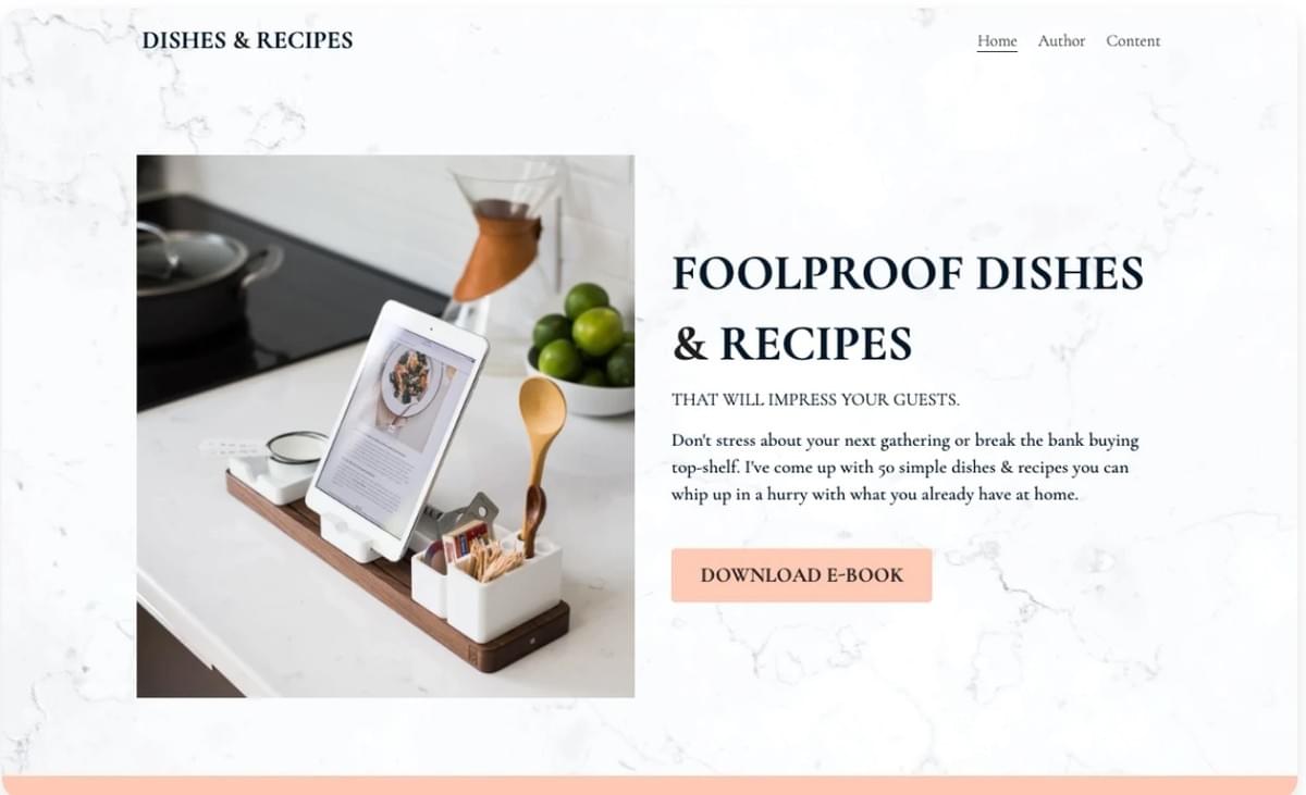 Ideias para Lead Magnets: Template de Pratos e Receitas do Strikingly