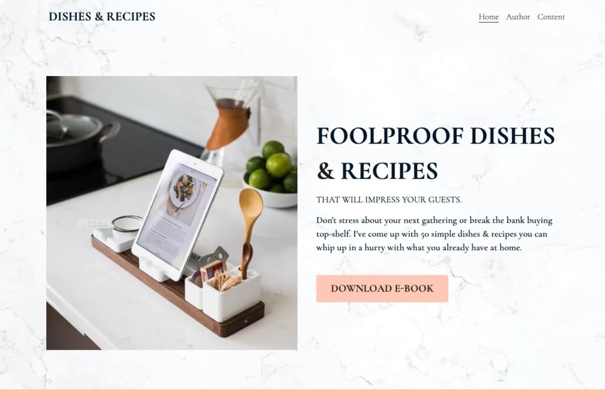 Modelo de pratos e receitas da Strikingly