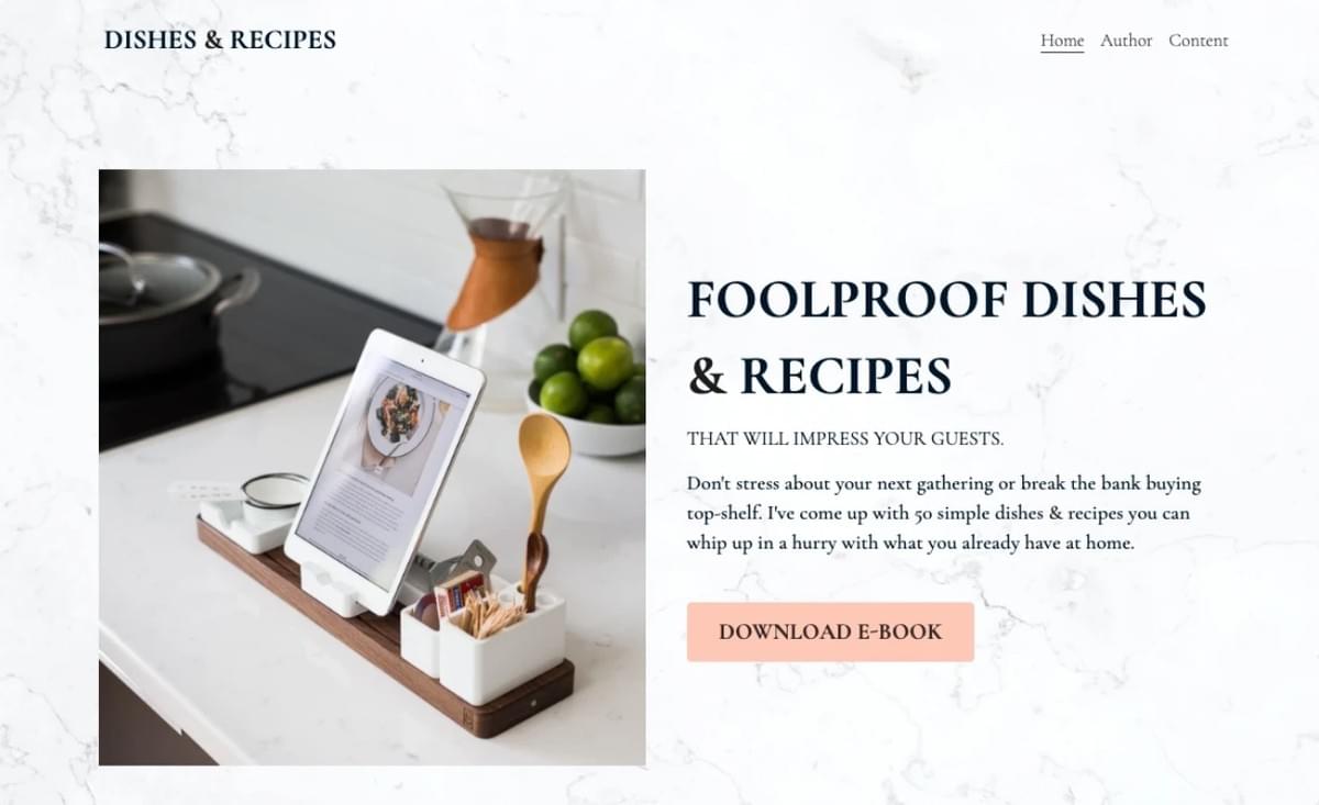 Modelo de pratos e receitas da Strikingly