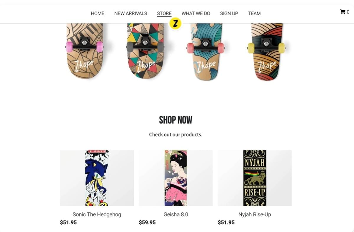 Zikape Online Winkel Sjabloon van Strikingly