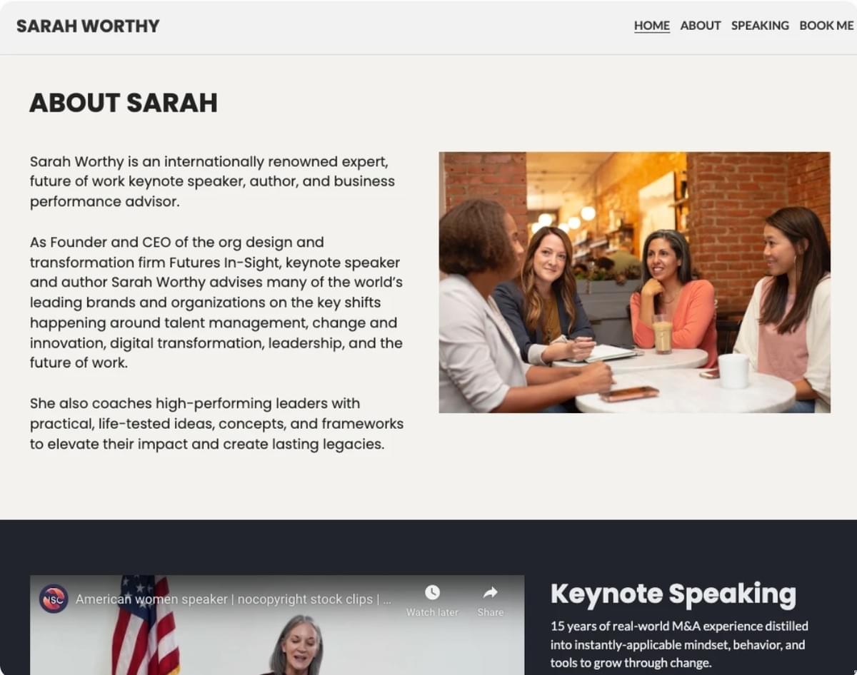 Biografia do site a partir do modelo de Sarah Worthy