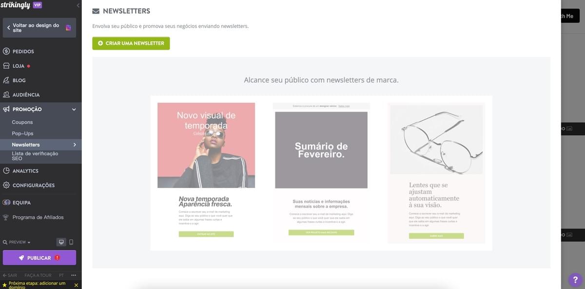 Strikingly Newsletter para Marketing de Nicho