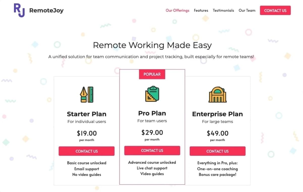 Remote Joy Template van Strikingly