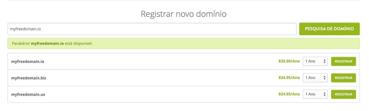 Página de Pesquisa de Domínios Strikingly