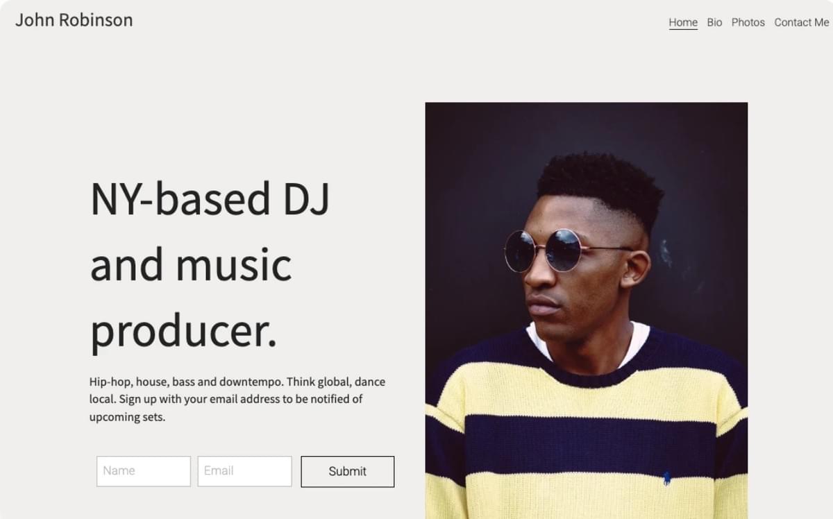 Modelo de DJ da Strikingly