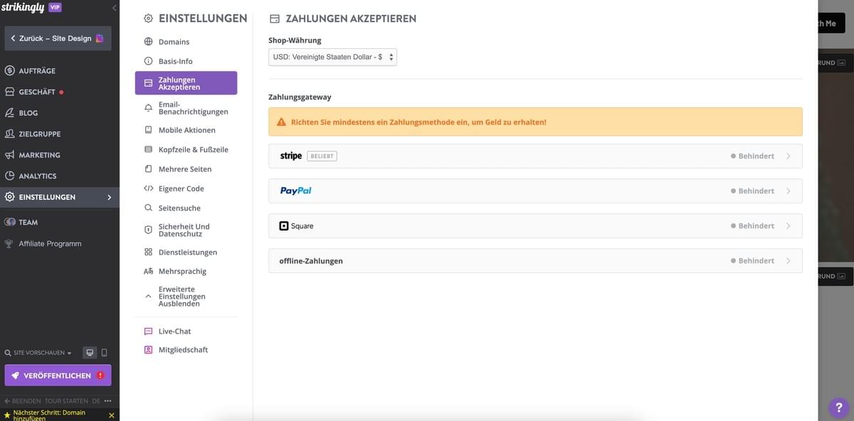 Strikingly Zahlungsseite