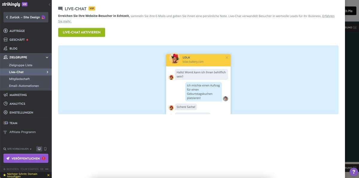 Social-Proof-Tools nutzen - Strikingly - Live-Chat 