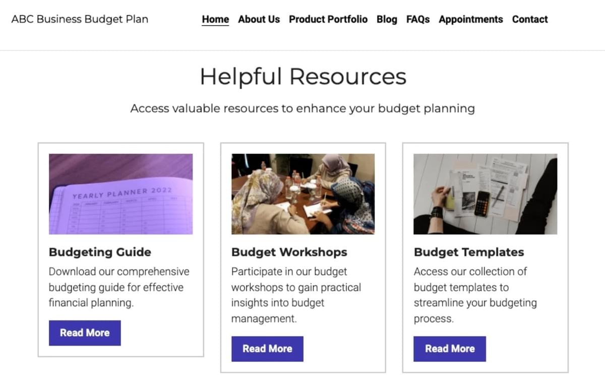 Website voor het opstellen van een bedrijfsbudget