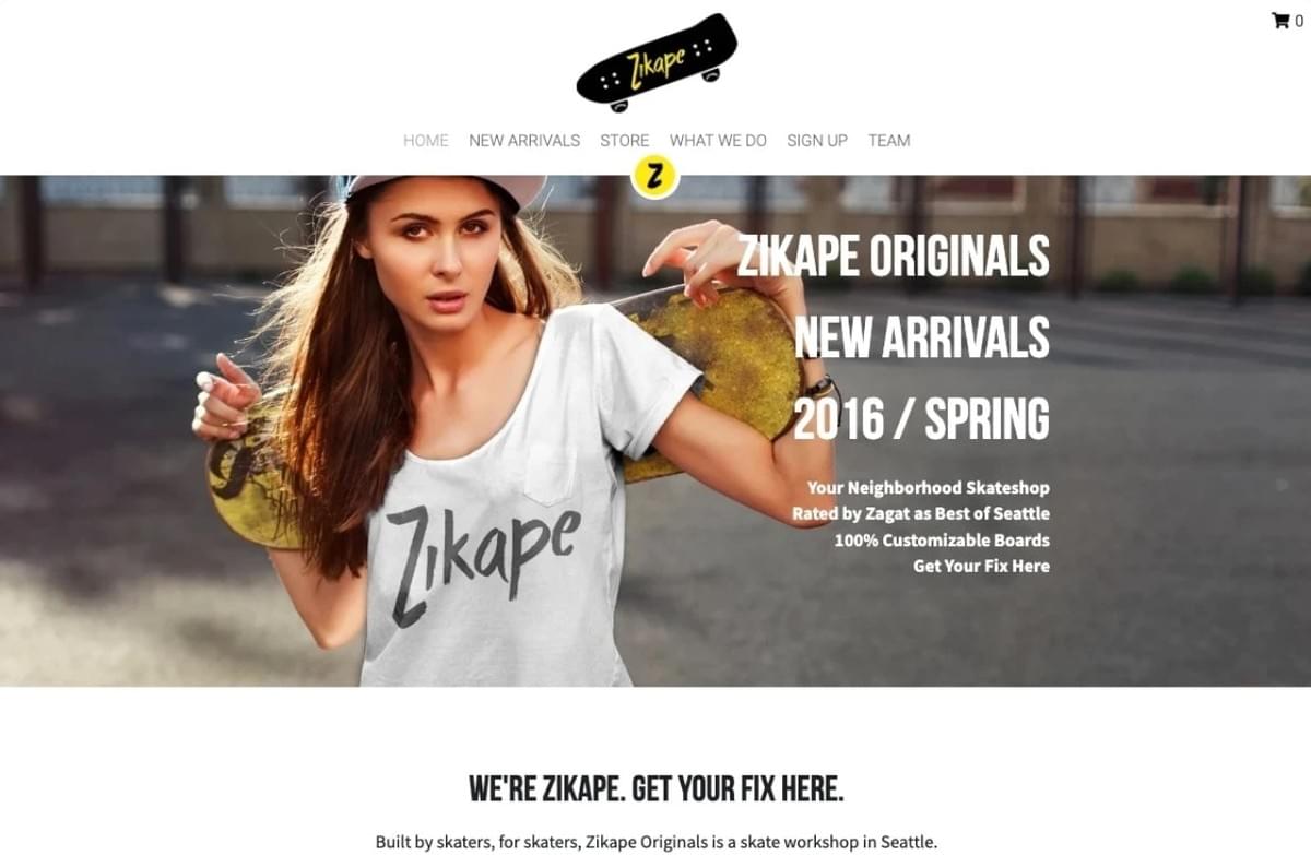 Modelo de loja online Zikape da Strikingly