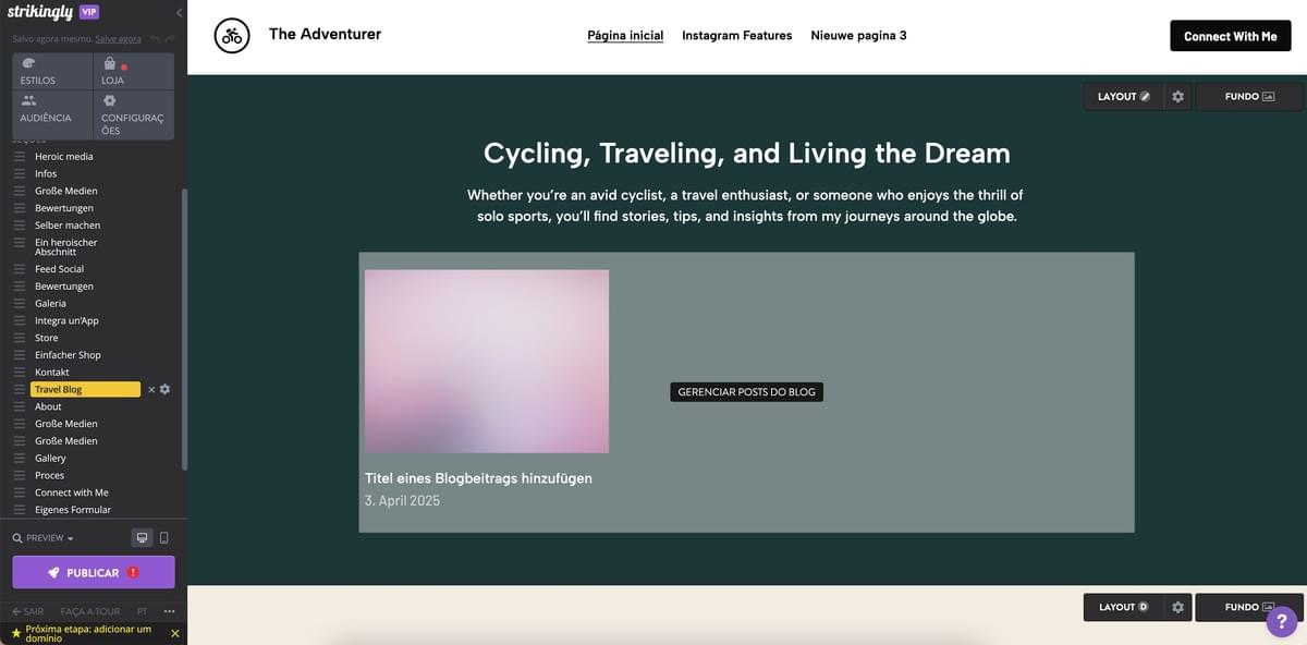 Passos para escrever um post de blog no Strikingly - Acesse o Editor de Blog