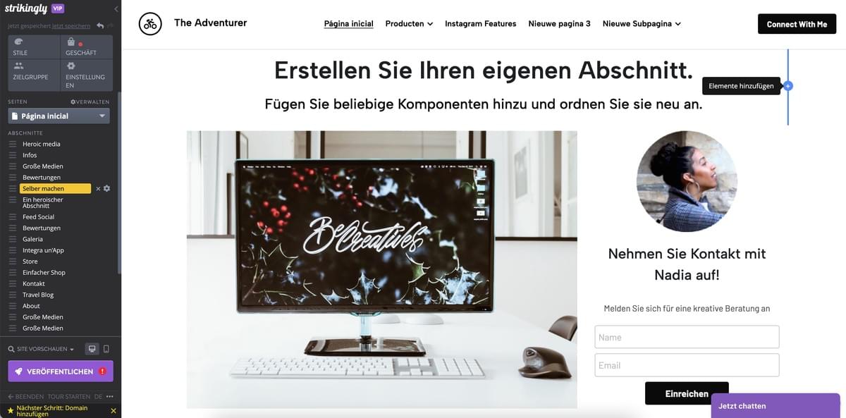 Strikinglys „Erstellen Sie Ihren eigenen Bereich“-Bereich