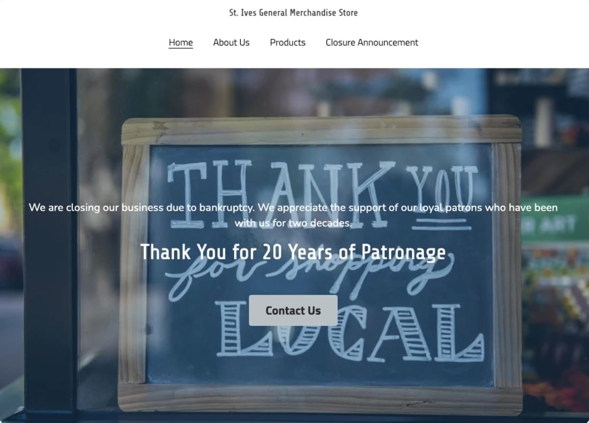 Exemplo de Página de Fechamento Dedicada do Strikingly