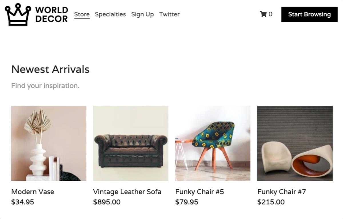 Werelddecoratie webwinkel sjabloon van Strikingly