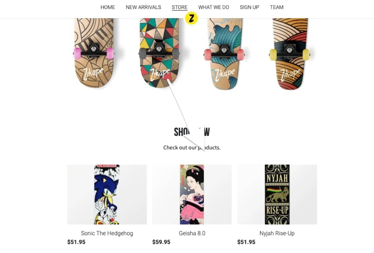 Modelo de Loja Online Zikape da Strikingly