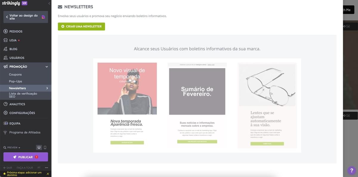 Recurso de Boletim Informativo Strikingly