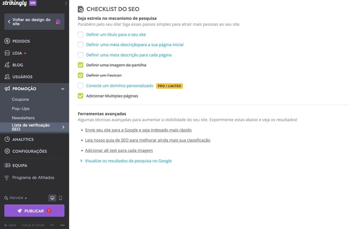 Lista de verificação SEO impressionante
