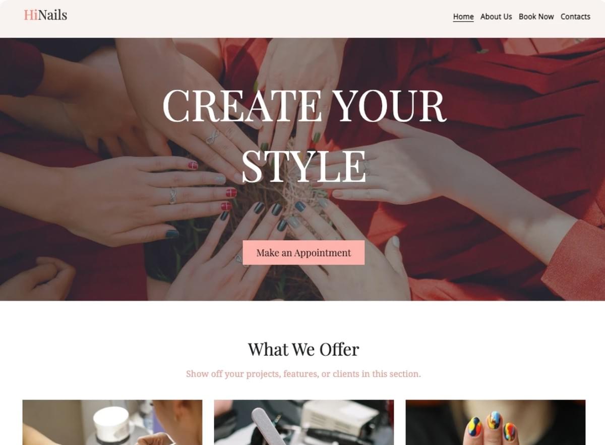 Modelo de Nail Bar da Strikingly