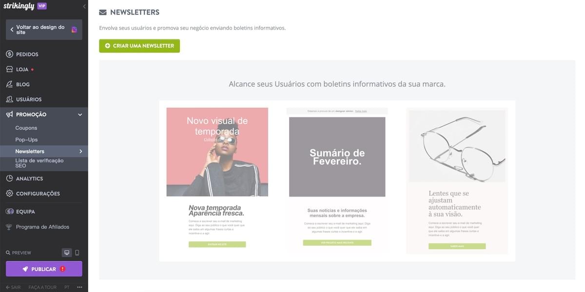 Strikingly Recurso de Boletim Informativo