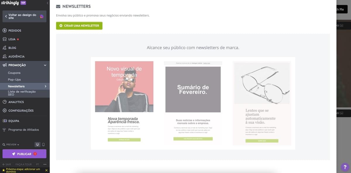 Recurso de Newsletter do Strikingly