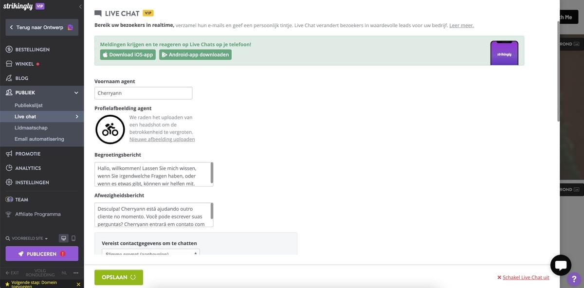 Auto Response Setup Pagina