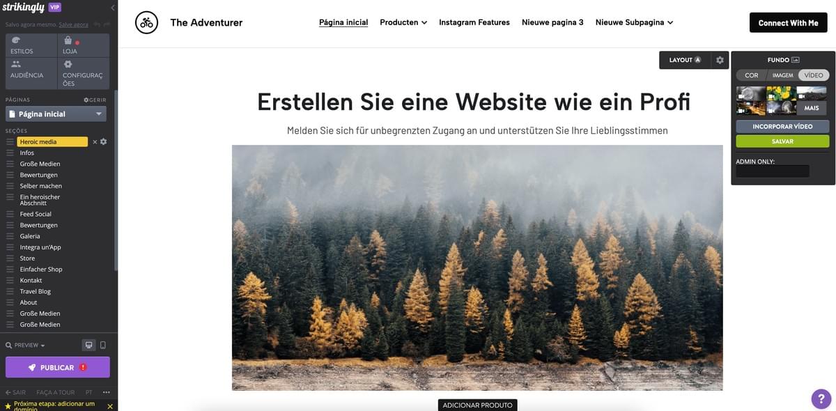 Recurso de Fundo de Vídeo do Strikingly