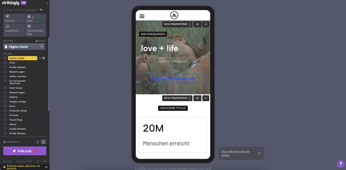 Editor móvel impressionante