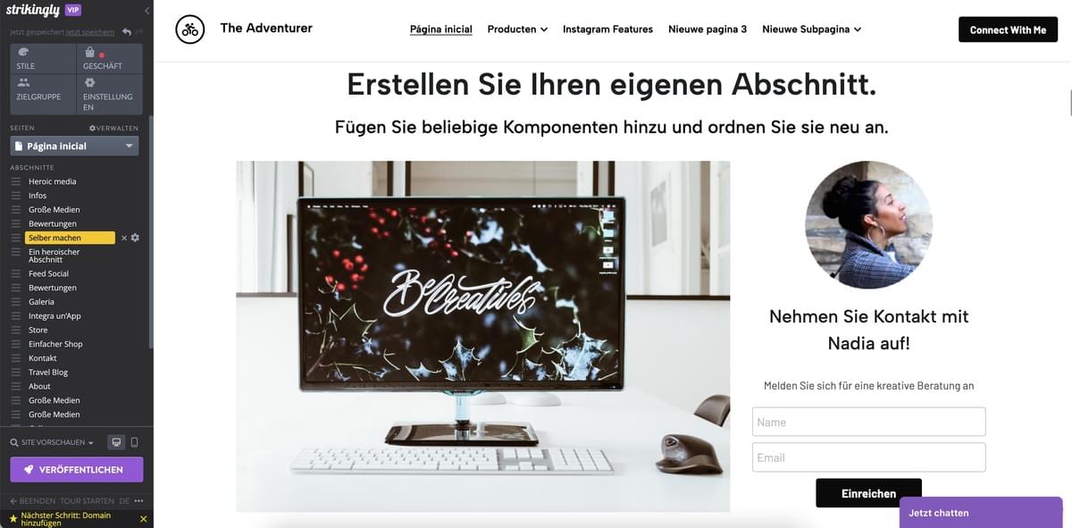 Strikinglys Machen Sie Ihren eigenen Abschnitt