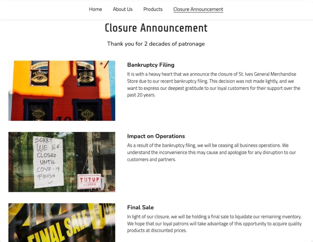 Voorbeeld van een Gesloten Pagina van Strikingly