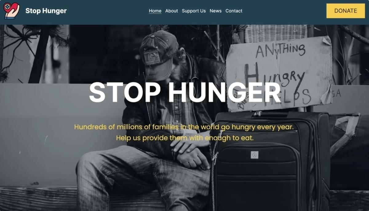 Stop Hunger Template van Strikingly