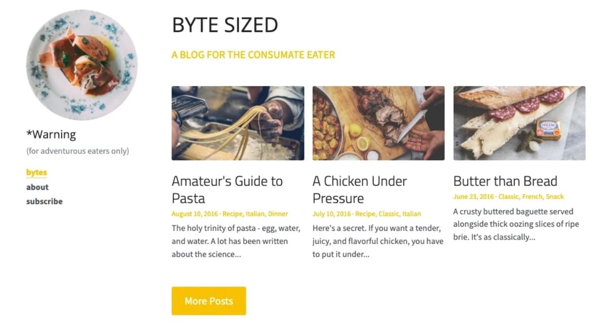 Byte Sized Blog Vorlage von Strikingly