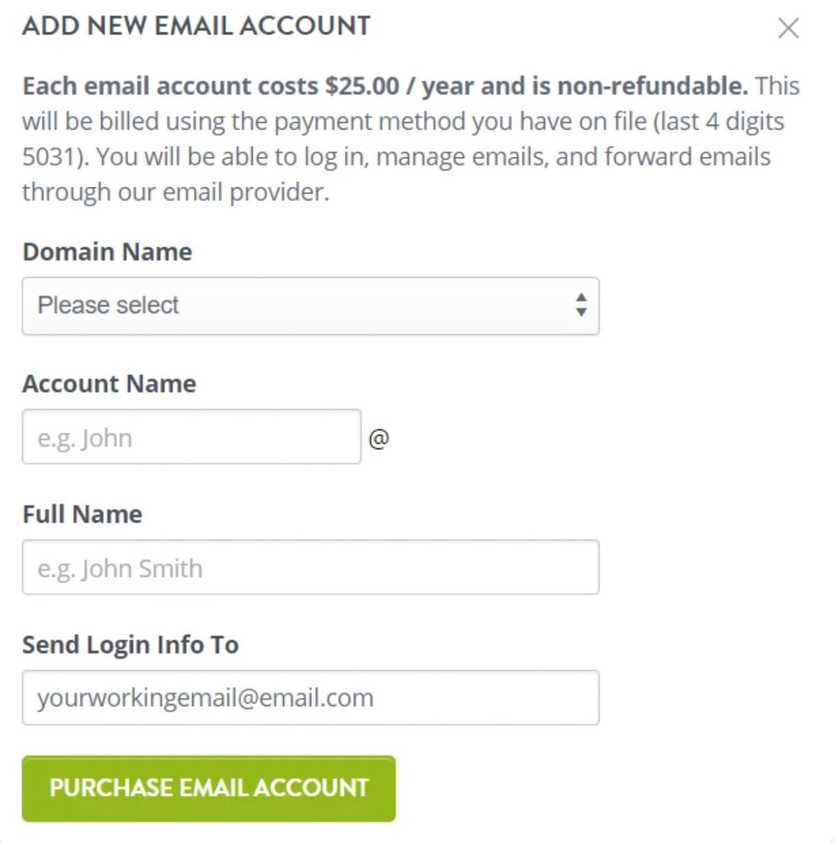 Página de Configuração de Conta de Email Strikingly
