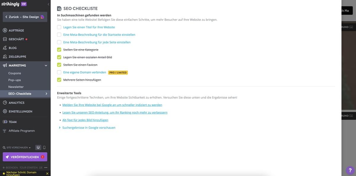 Strikingly SEO-Checkliste