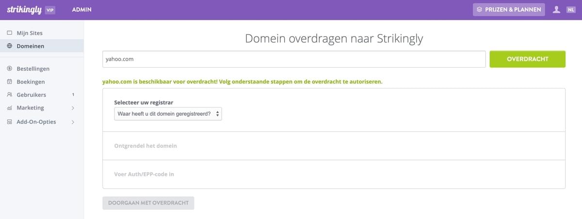 Strikingly Domeinoverdracht Pagina