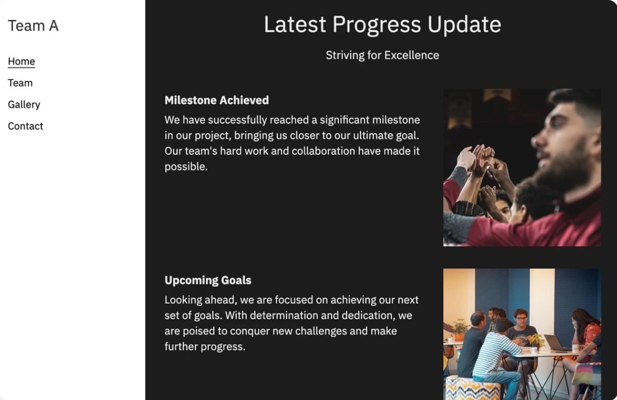 Team A Website von Strikingly